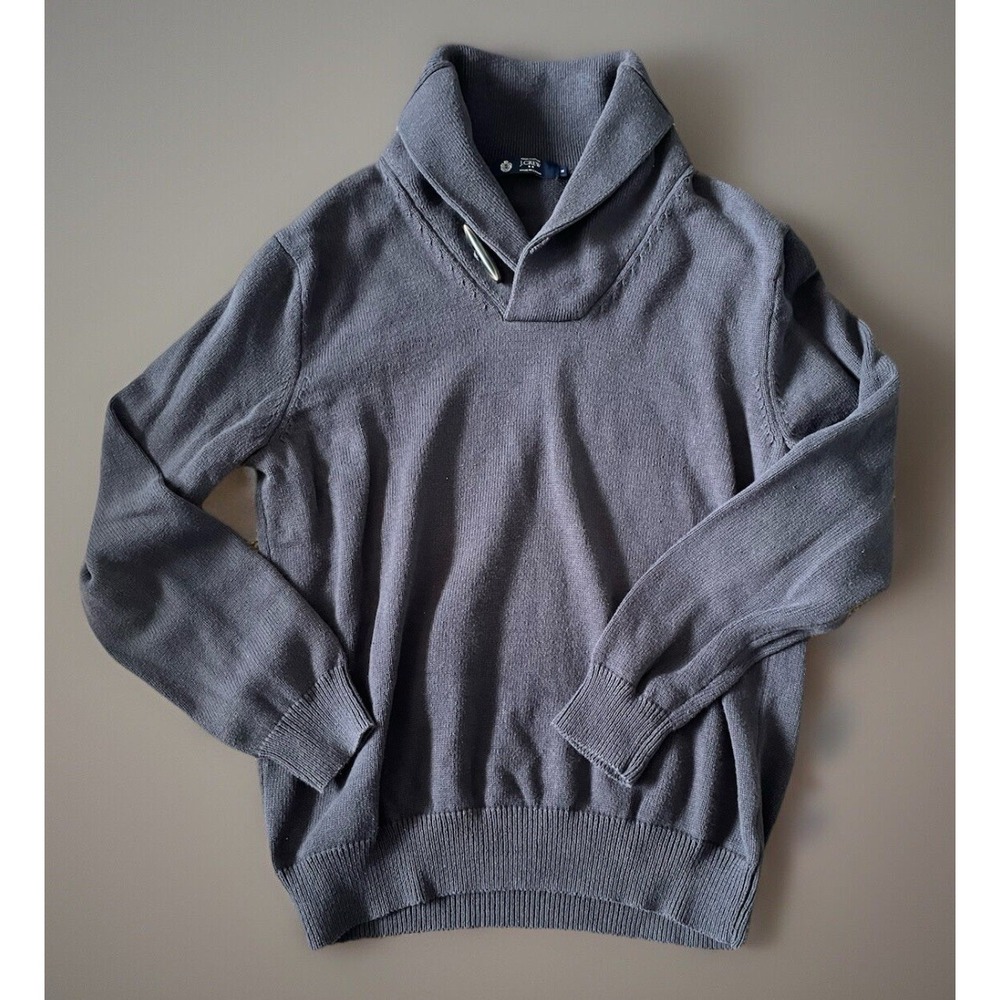 J. Crew Shawl Neck Long Sleeve Sweater Knit Gray Toggle Button Medium JBHS